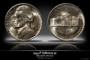 1943-P MS-66FS Jefferson Silver War-Time Nickel