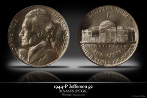1944-P MS-66FS Jefferson Silver War-Time Nickel