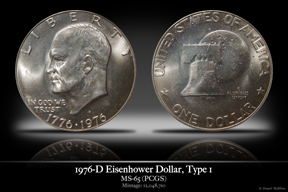 1976-D MS-65 Type 2 Eisehower Dollar