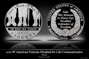 2010 American Veterans Disabled for Life Silver Proof Commemorative Coin